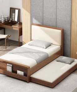Mẫu giường ngủ gỗ tự nhiên thiết kế thông minh